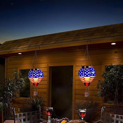 2 Pack Solar Hot Air Balloon Lantern with Flame, Hot Air Balloon Christmas Halloween Outdoor Decorations for Garden Decor, Glass Large Hanging Outdoor Decor,Solar Lantern Waterproof, Flag Decorations - Che Cose Belle
