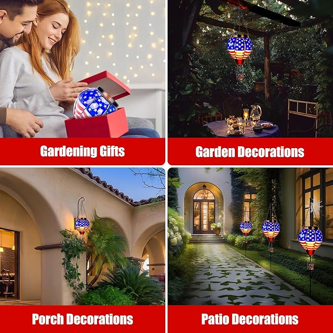 2 Pack Solar Hot Air Balloon Lantern with Flame, Hot Air Balloon Christmas Halloween Outdoor Decorations for Garden Decor, Glass Large Hanging Outdoor Decor,Solar Lantern Waterproof, Flag Decorations - Che Cose Belle