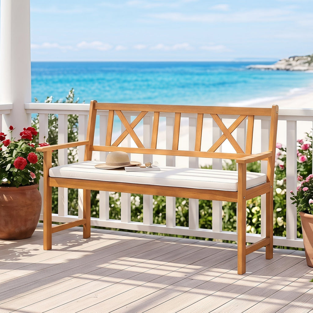 2-Person Acacia Wood Garden Bench with Removable Cushion - Che Cose Belle