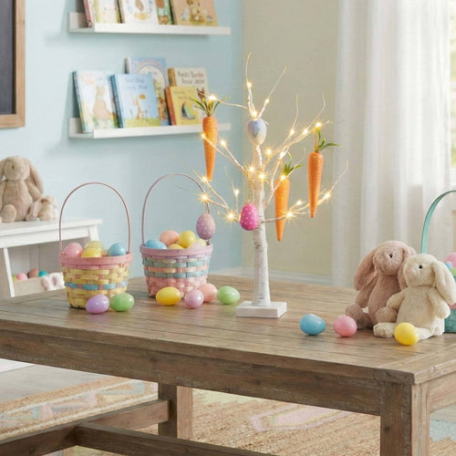2' Pre-Lit Artificial Easter Egg and Carrots Ornament Twig Tree with 24 Warm White LED Lights - Che Cose Belle