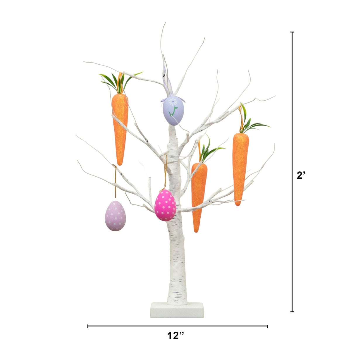 2' Pre-Lit Artificial Easter Egg and Carrots Ornament Twig Tree with 24 Warm White LED Lights - Che Cose Belle