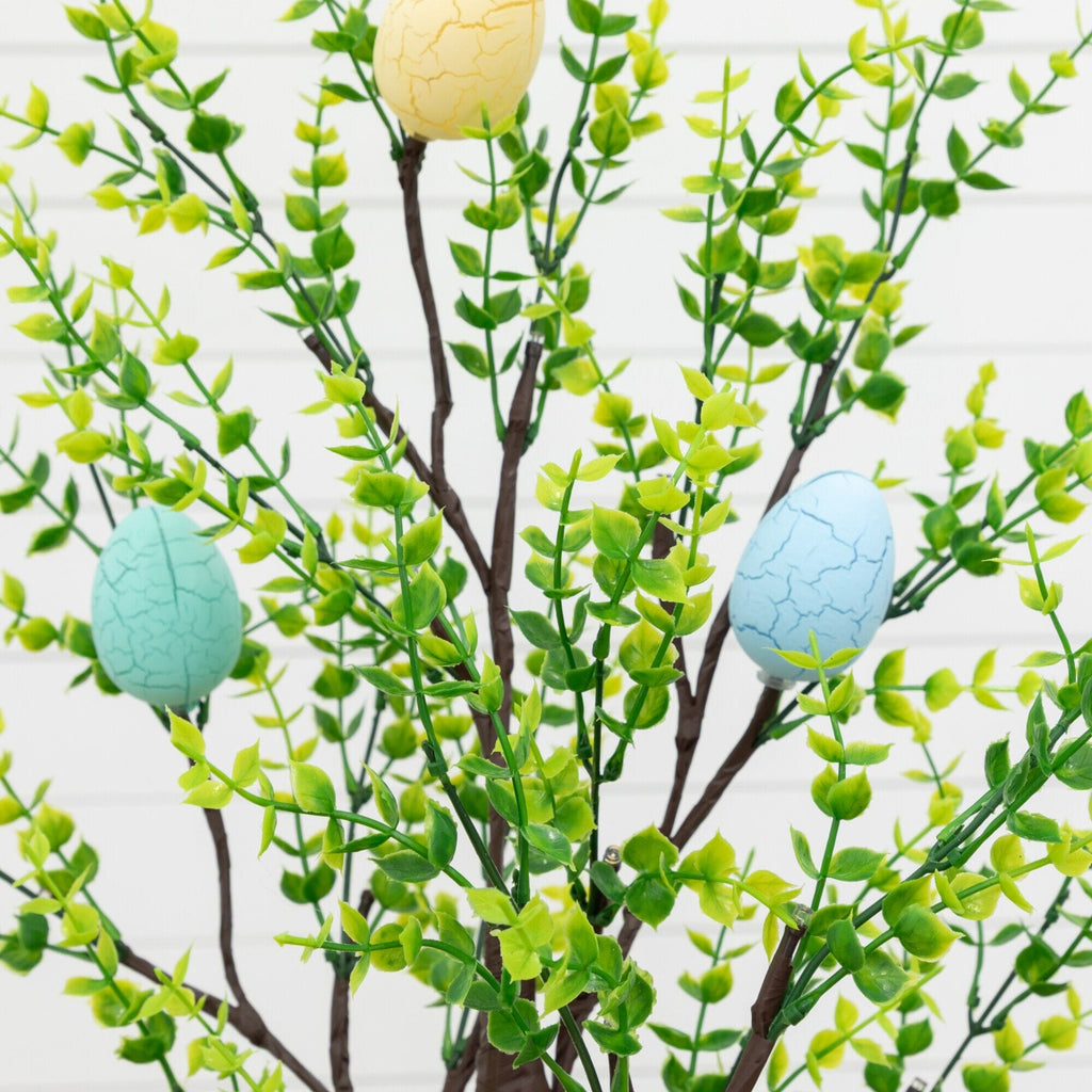 2' Pre-Lit Artificial Easter Egg Twig Tree with Greens and 24 Warm White LED Lights - Che Cose Belle