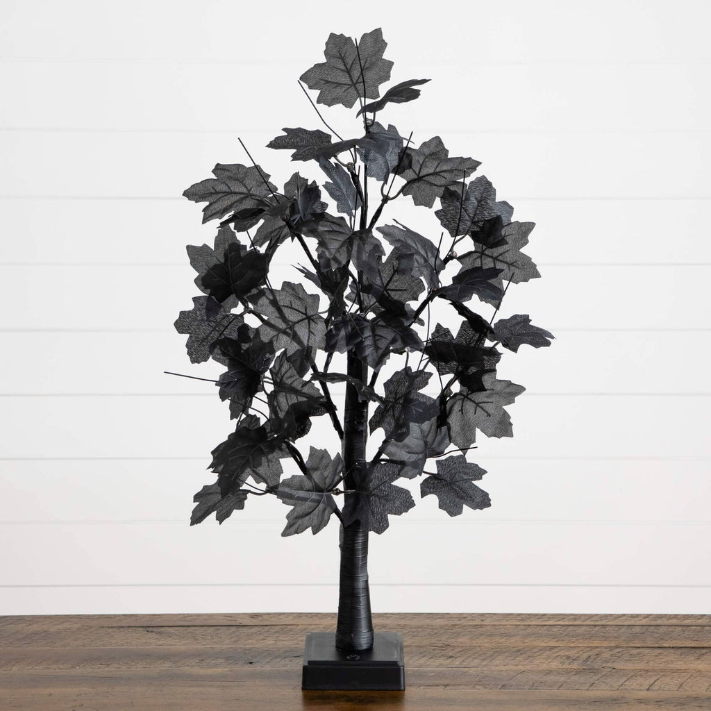 2' Pre-Lit Artificial Halloween Black Maple Tree with 24 Orange & Purple LED Lights - Che Cose Belle