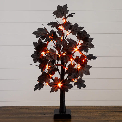2' Pre-Lit Artificial Halloween Black Maple Tree with 24 Orange & Purple LED Lights - Che Cose Belle