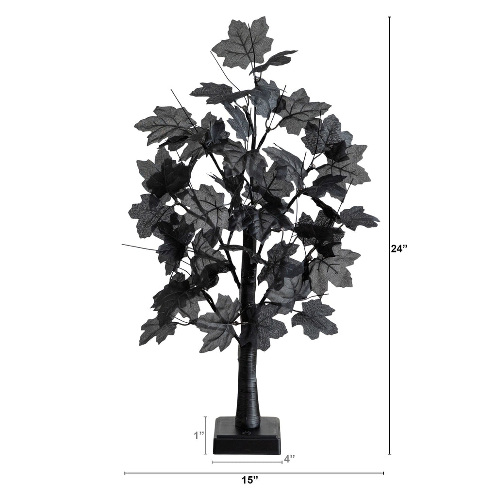 2' Pre-Lit Artificial Halloween Black Maple Tree with 24 Orange & Purple LED Lights - Che Cose Belle