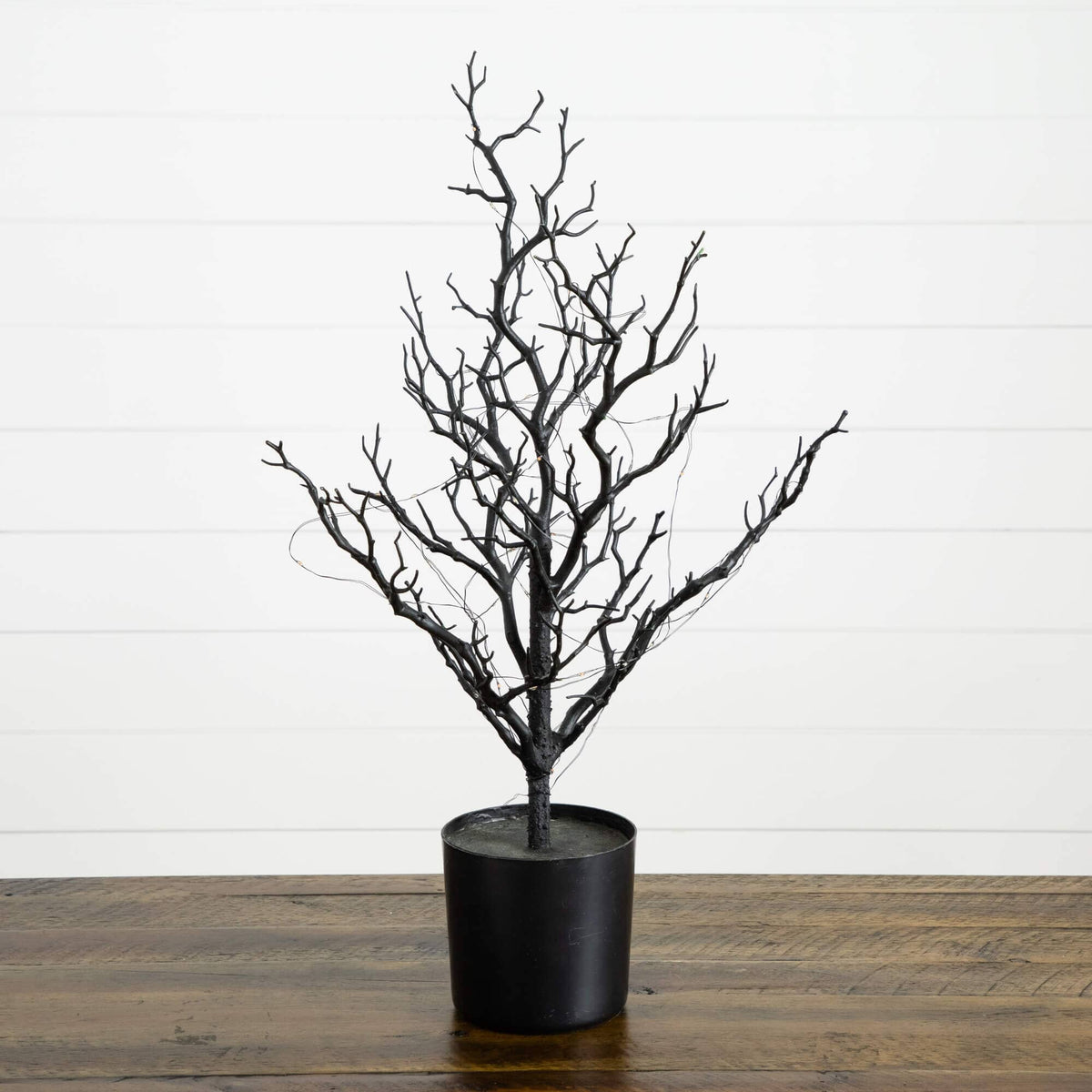 2' Pre-Lit Artificial Halloween Black Spooky Twig Tree with 60 Orange & Purple Copper Wire String LED Lights - Che Cose Belle