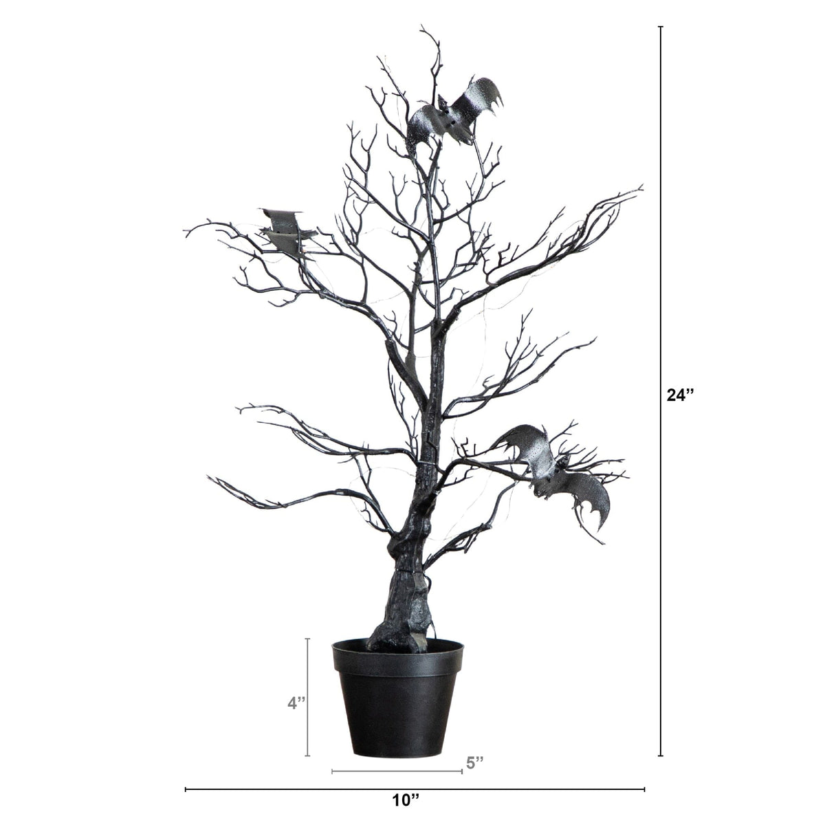 2' Pre-Lit Artificial Halloween Black Spooky Twig Tree with Bats and 40 Orange & Purple LED Lights - Che Cose Belle