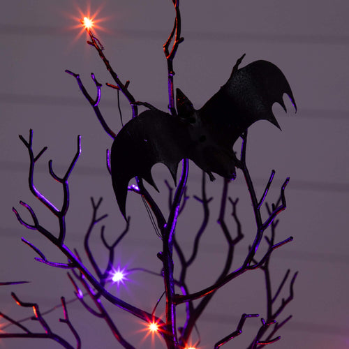 2' Pre-Lit Artificial Halloween Black Spooky Twig Tree with Bats and 40 Orange & Purple LED Lights - Che Cose Belle