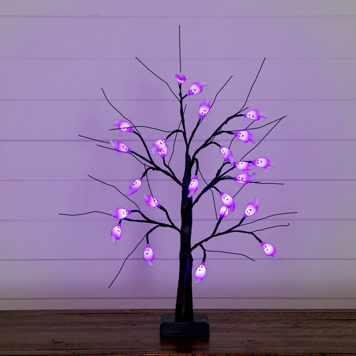 2' Pre-Lit Artificial Halloween Ghost Twig Tree with 24 Purple LED Lights - Che Cose Belle