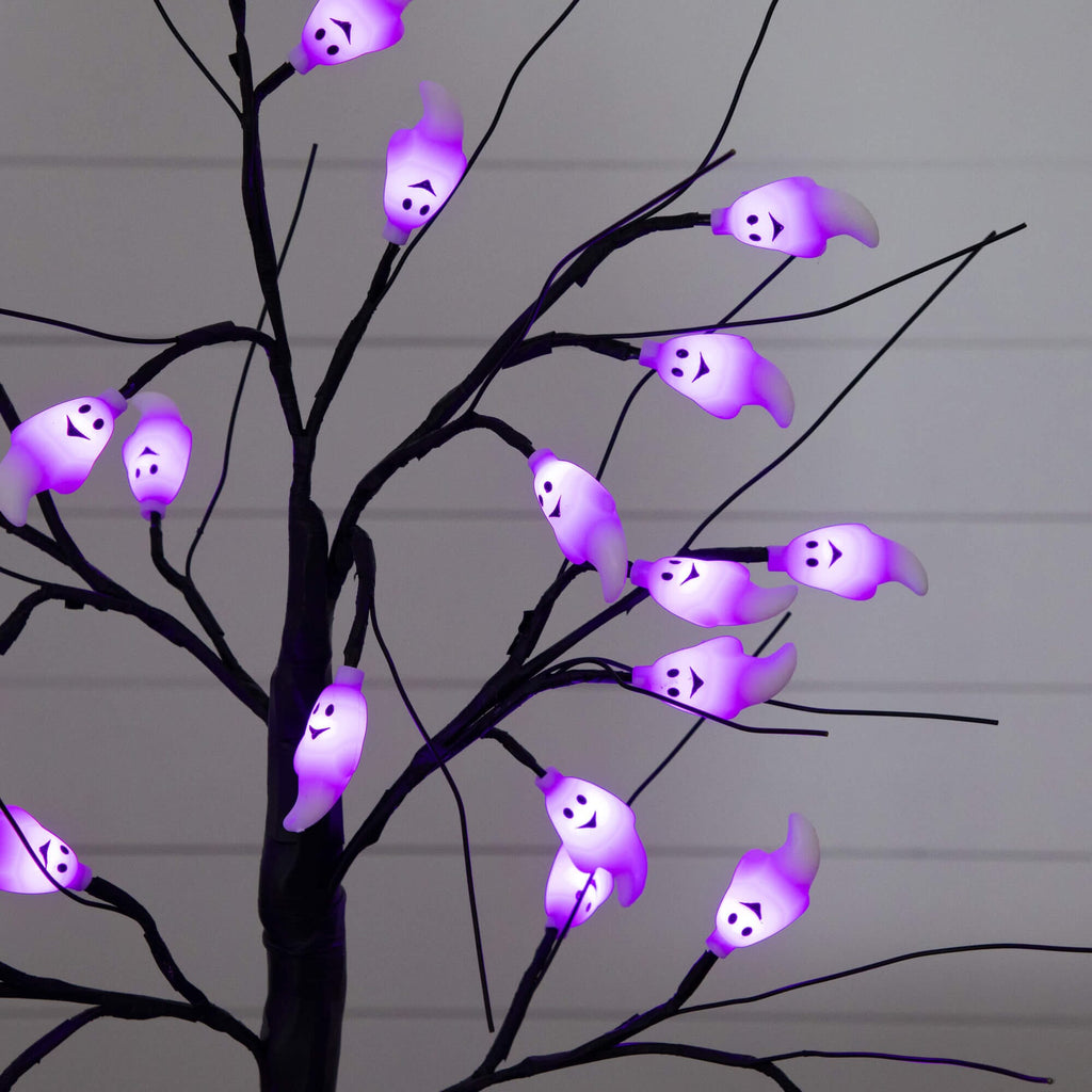 2' Pre-Lit Artificial Halloween Ghost Twig Tree with 24 Purple LED Lights - Che Cose Belle