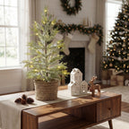 2’ Pre-Lit Artificial Snowed Cypress Christmas Tree with 30 LED Lights in Hyacinth Basket - Che Cose Belle