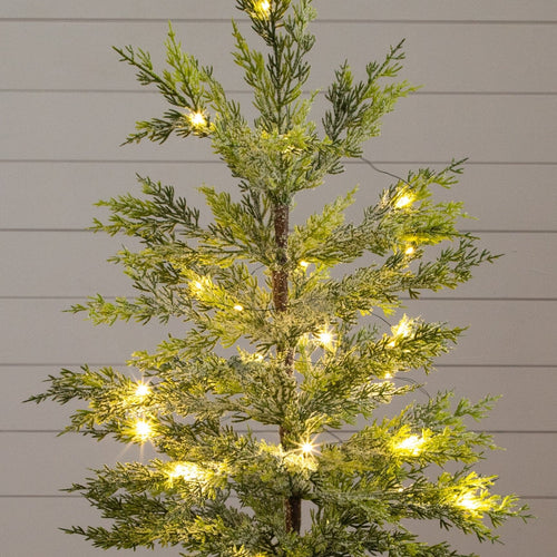 2’ Pre-Lit Artificial Snowed Cypress Christmas Tree with 30 LED Lights in Hyacinth Basket - Che Cose Belle