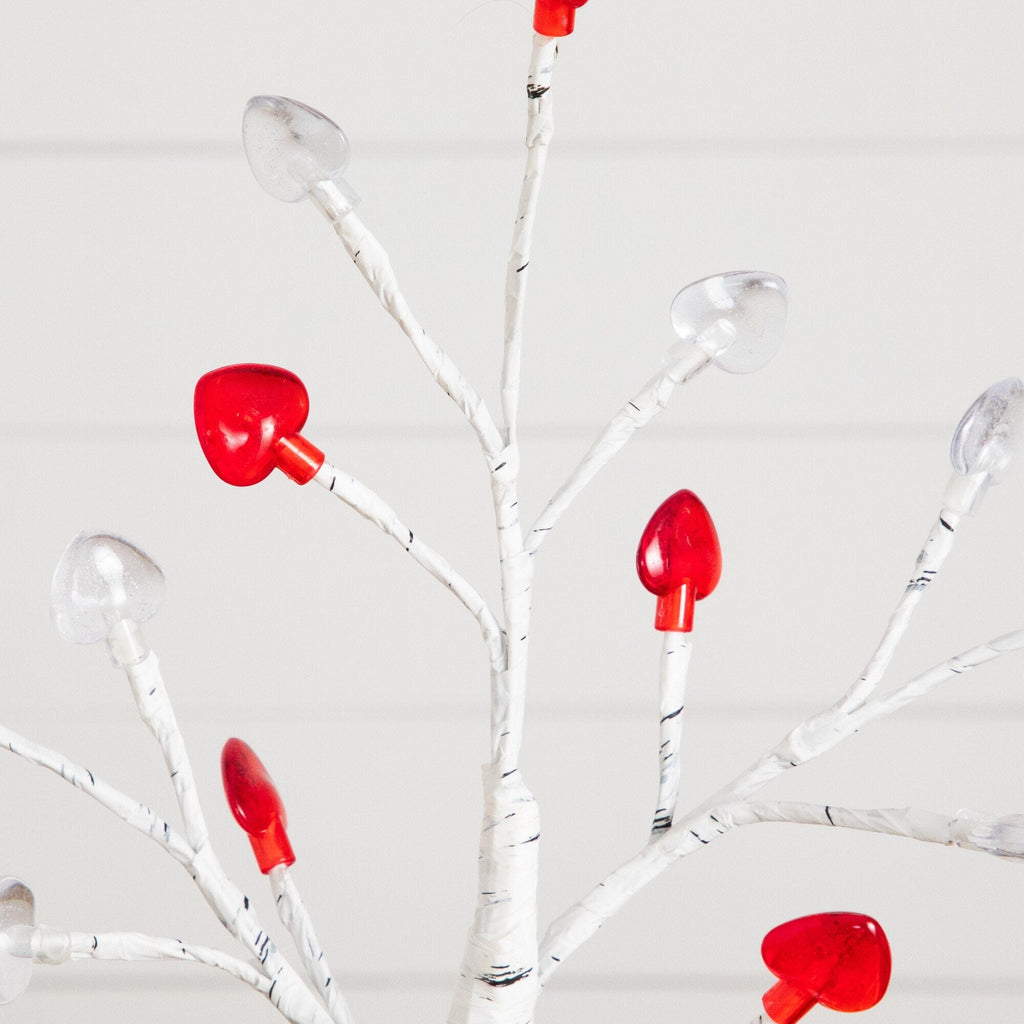 2' Pre-Lit Artificial Valentine's Day Twig Tree with 24 Red & White Heart-Shaped LED Lights - Che Cose Belle
