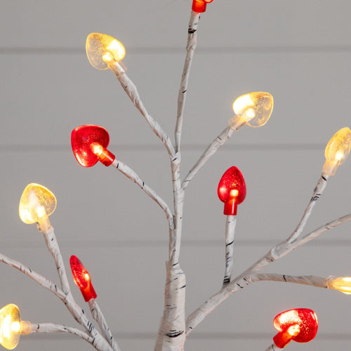 2' Pre-Lit Artificial Valentine's Day Twig Tree with 24 Red & White Heart-Shaped LED Lights - Che Cose Belle