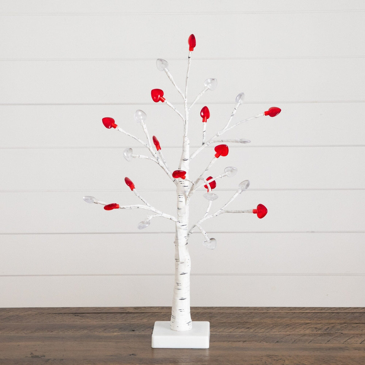 2' Pre-Lit Artificial Valentine's Day Twig Tree with 24 Red & White Heart-Shaped LED Lights - Che Cose Belle