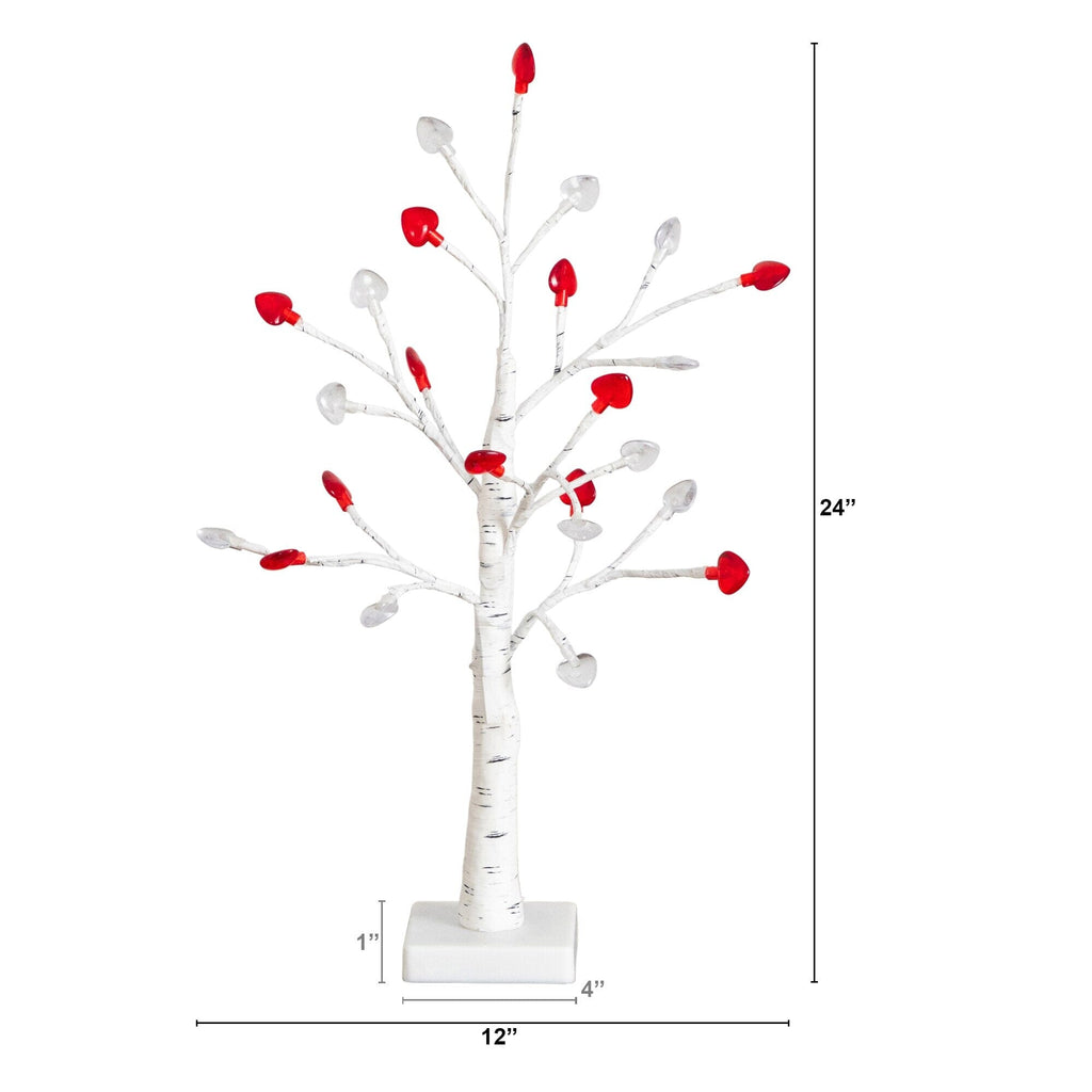 2' Pre-Lit Artificial Valentine's Day Twig Tree with 24 Red & White Heart-Shaped LED Lights - Che Cose Belle