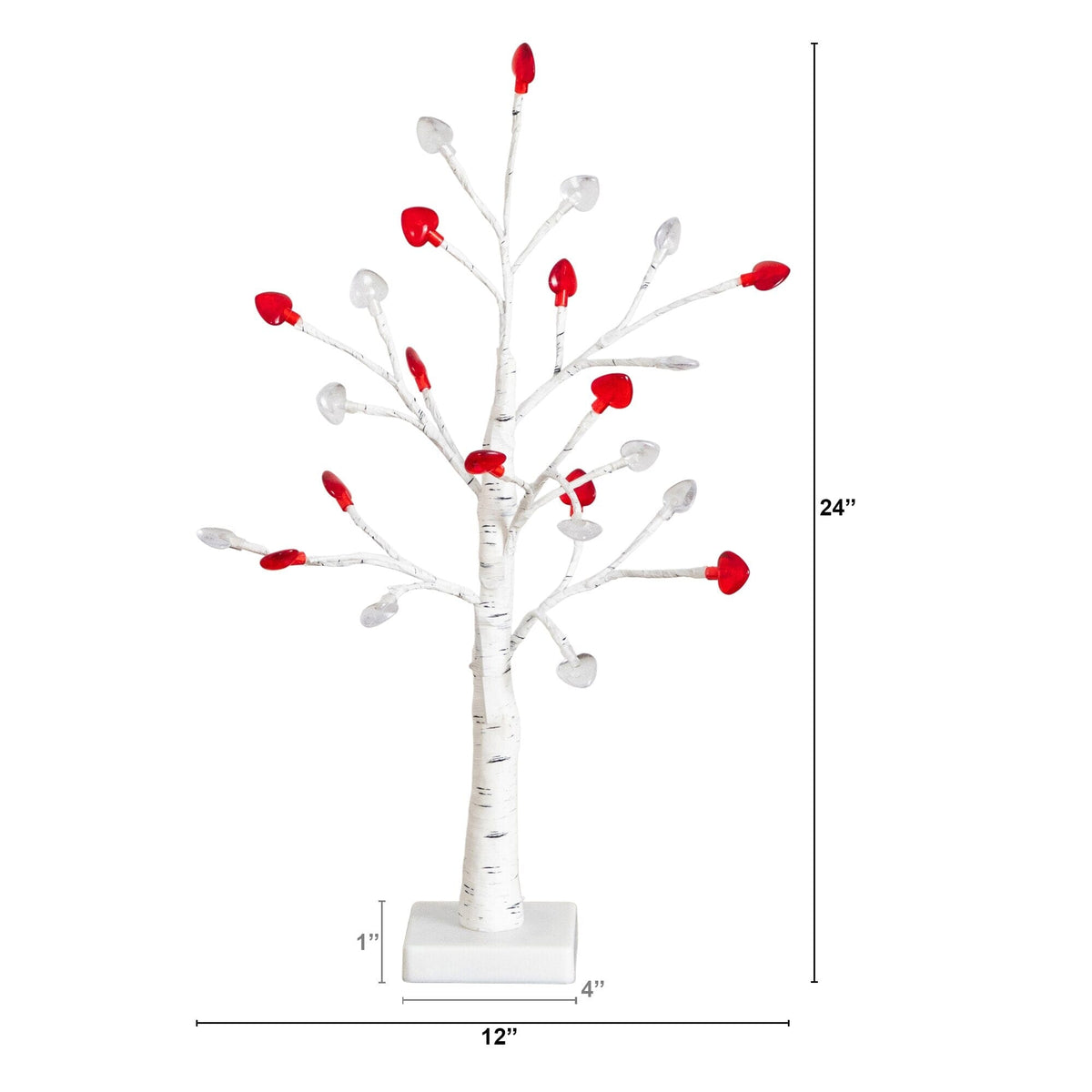 2' Pre-Lit Artificial Valentine's Day Twig Tree with 24 Red & White Heart-Shaped LED Lights - Che Cose Belle