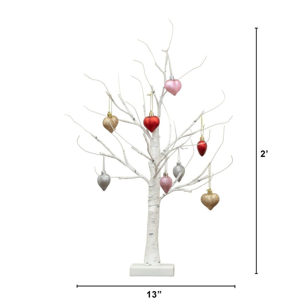 2' Pre-Lit Artificial Valentine's Day Twig Tree with 24 Warm White LED Lights and Heart Ornaments - Che Cose Belle