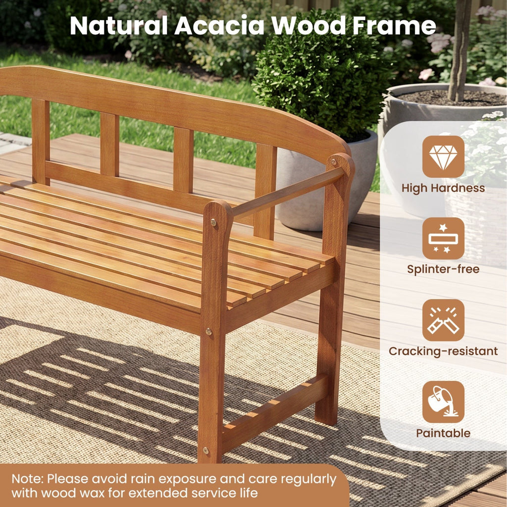 2-Seater Acacia Wood Garden Bench with Backrest & Armrests - Che Cose Belle