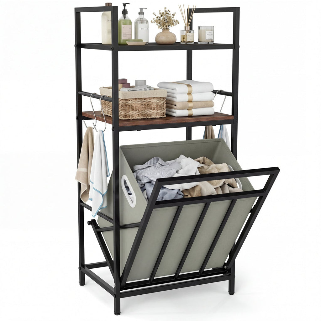 2-Tier Laundry Hamper with Tilt-out Basket-Black - Che Cose Belle