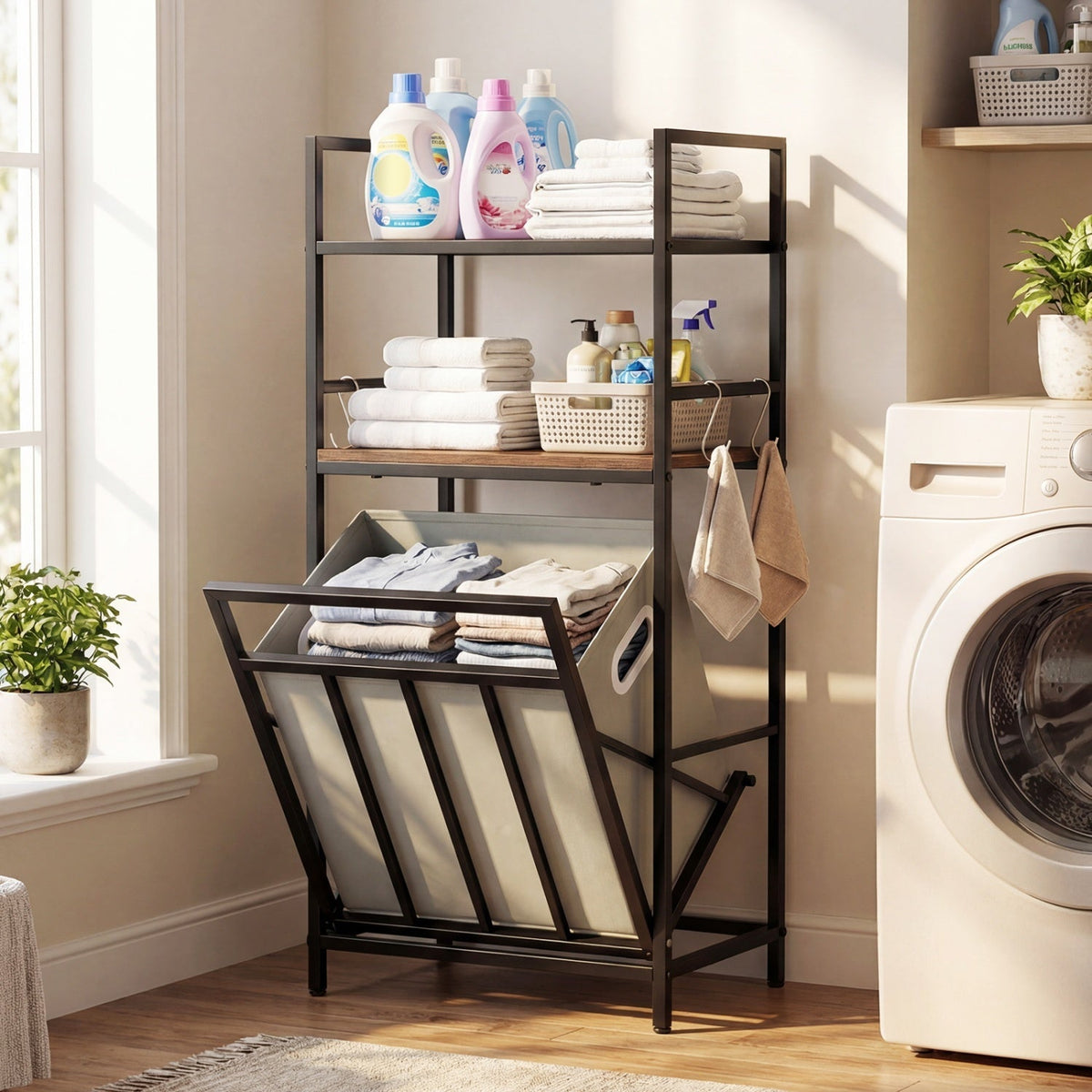 2-Tier Laundry Hamper with Tilt-out Basket-Black - Che Cose Belle