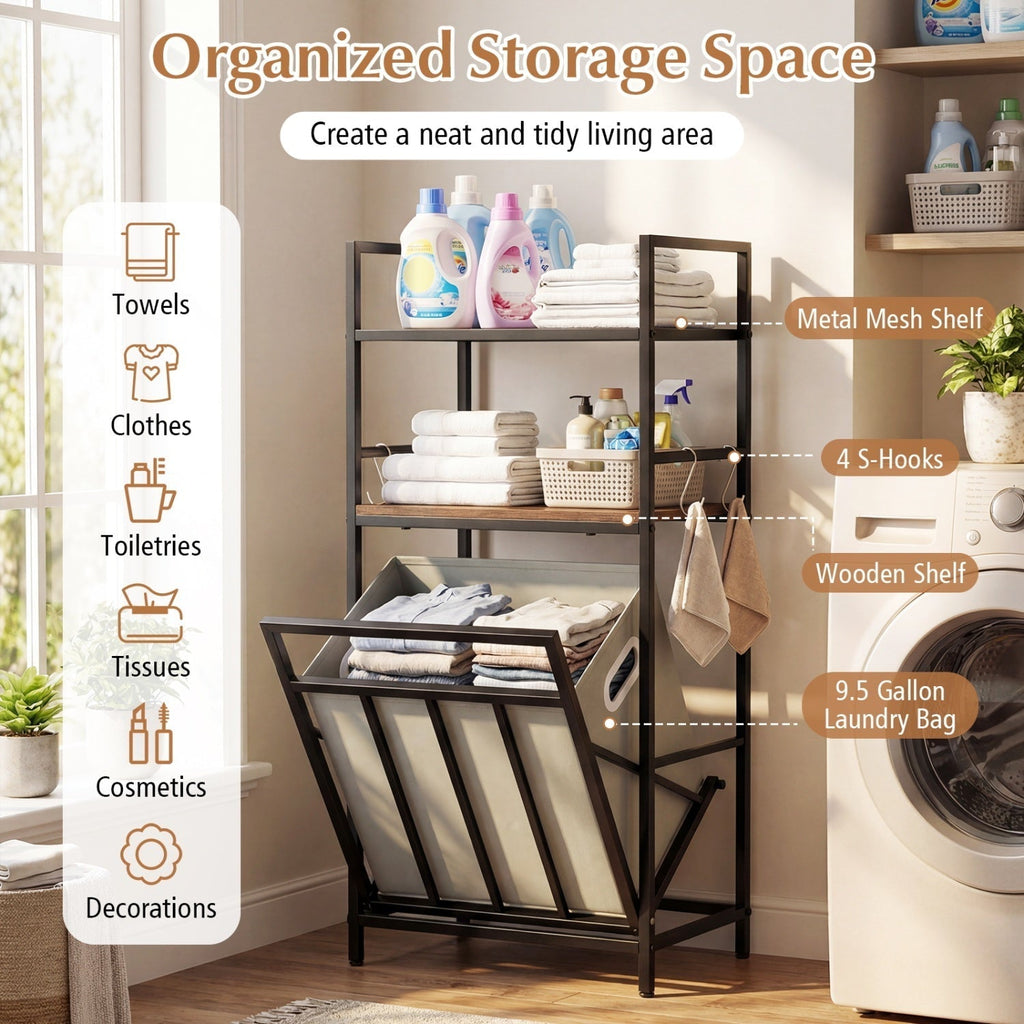 2-Tier Laundry Hamper with Tilt-out Basket-Black - Che Cose Belle