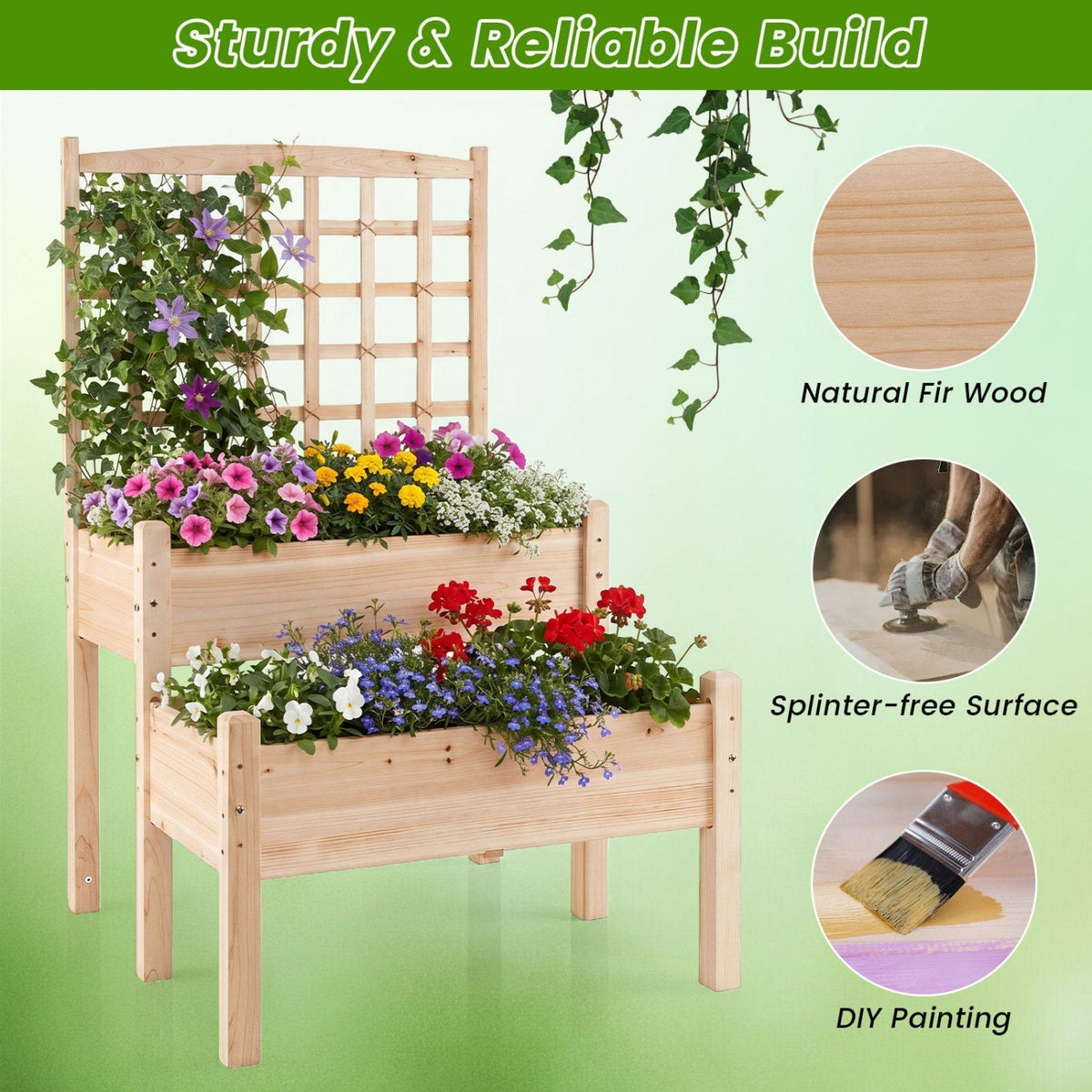 2-Tier Raised Garden Bed with Trellis for Climbing Plants - Che Cose Belle