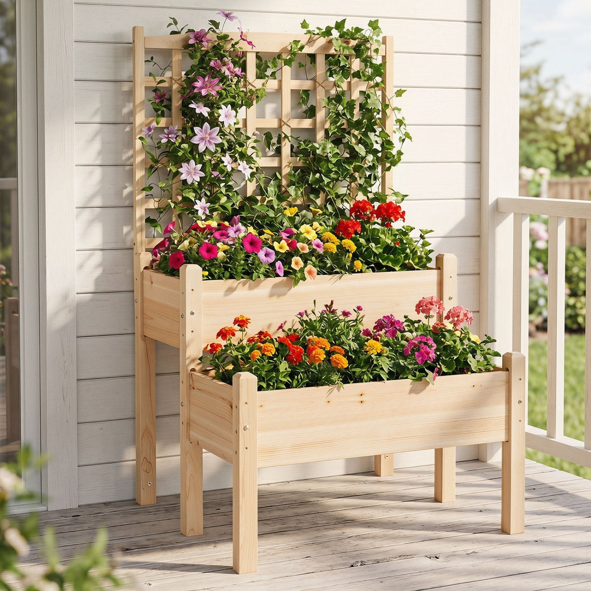 2-Tier Raised Garden Bed with Trellis for Climbing Plants - Che Cose Belle