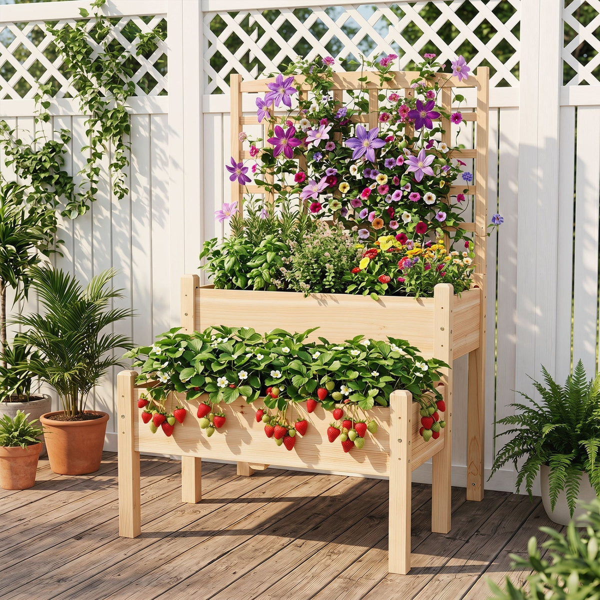 2-Tier Raised Garden Bed with Trellis for Climbing Plants - Che Cose Belle