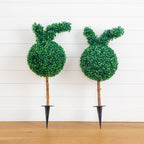 2' UV Resistant Artificial Easter Bunny Boxwood Topiary with Integrated Ground Stake (Indoor/Outdoor) - Set of 2 - Che Cose Belle