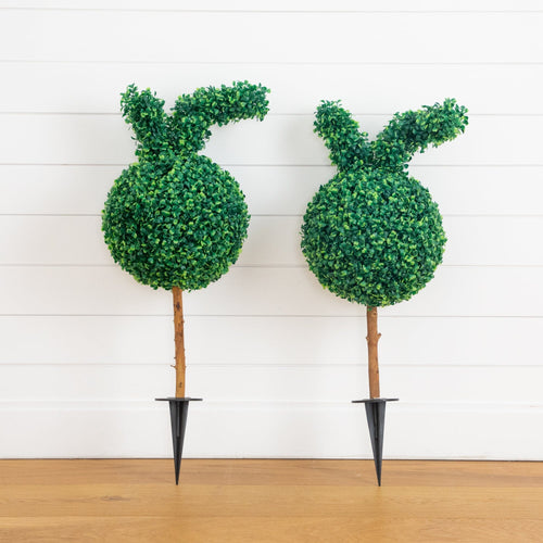 2' UV Resistant Artificial Easter Bunny Boxwood Topiary with Integrated Ground Stake (Indoor/Outdoor) - Set of 2 - Che Cose Belle