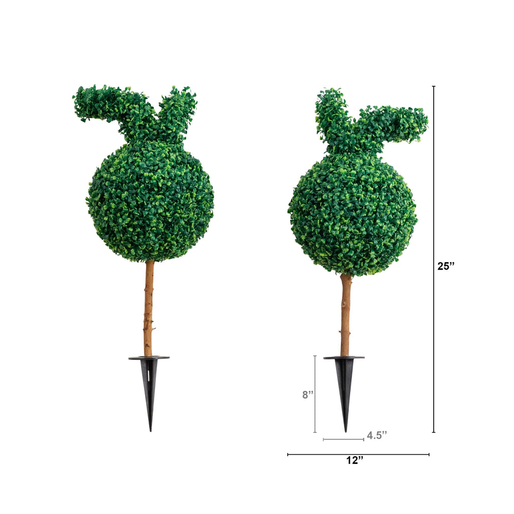 2' UV Resistant Artificial Easter Bunny Boxwood Topiary with Integrated Ground Stake (Indoor/Outdoor) - Set of 2 - Che Cose Belle