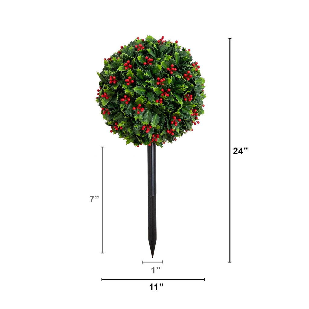 2' UV Resistant Artificial Holly Berry Christmas Ball with Integrated Ground Stake (Indoor/Outdoor) - Che Cose Belle