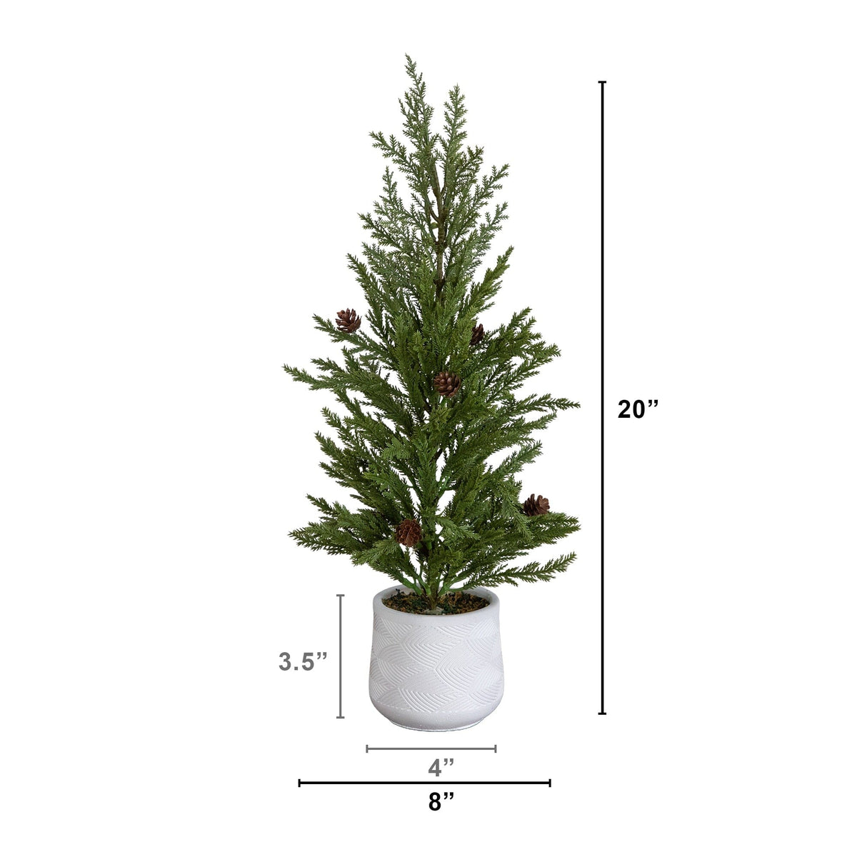 20” Artificial Christmas Cedar Pine Tree with Pinecones in White Ceramic Planter - Che Cose Belle