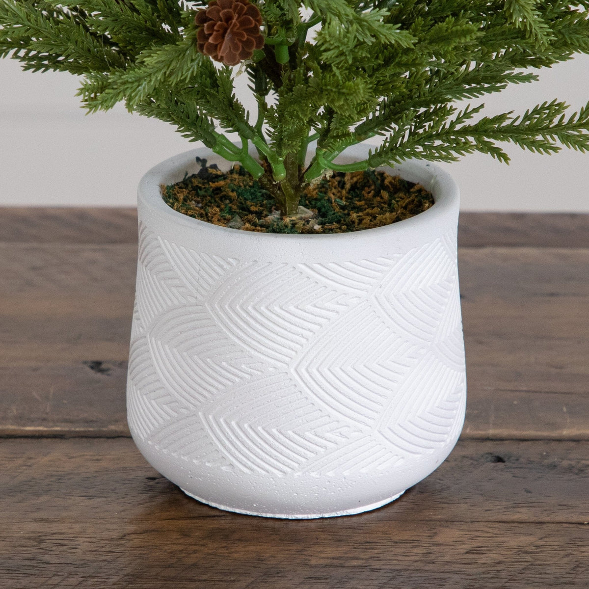 20” Artificial Christmas Cedar Pine Tree with Pinecones in White Ceramic Planter - Che Cose Belle