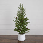 20” Artificial Christmas Cedar Pine Tree with Pinecones in White Ceramic Planter - Che Cose Belle
