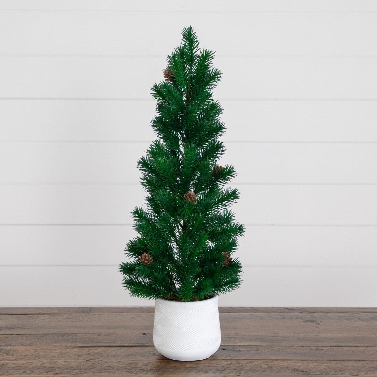 20” Artificial Christmas Tree with Pinecones in White Ceramic Planter - Che Cose Belle