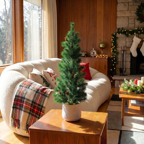 20” Artificial Christmas Tree with Pinecones in White Ceramic Planter - Che Cose Belle