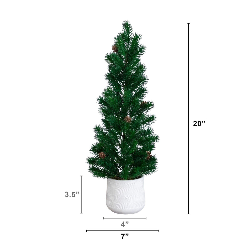20” Artificial Christmas Tree with Pinecones in White Ceramic Planter - Che Cose Belle