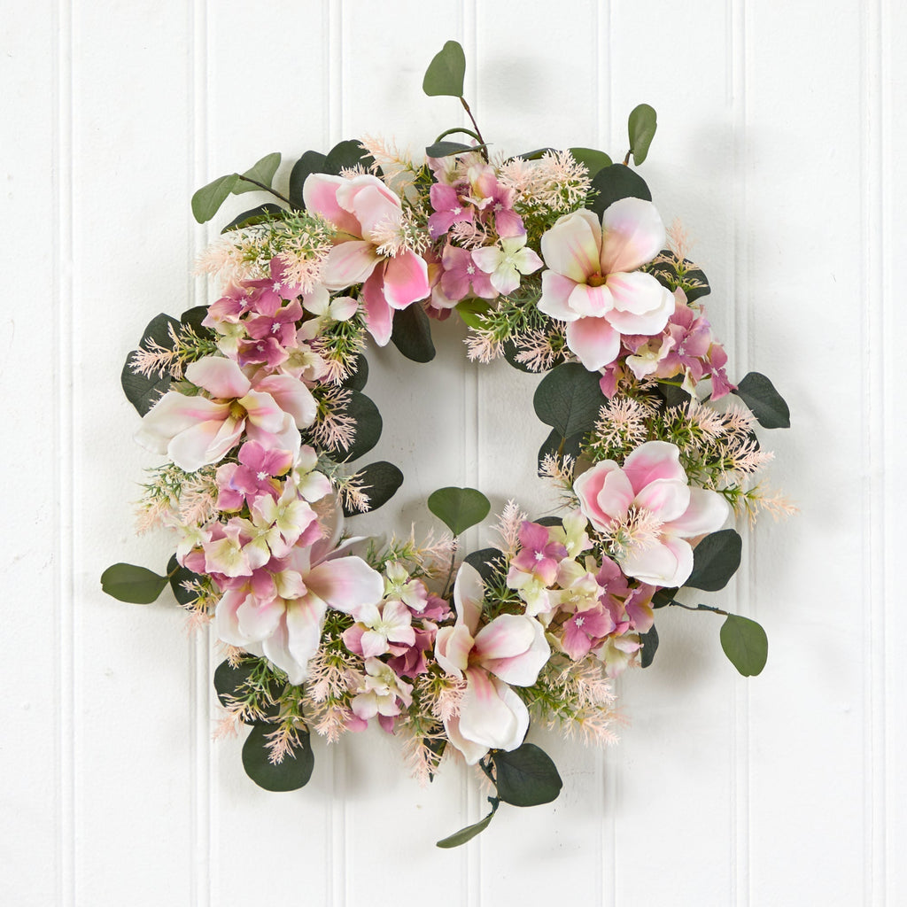 20” Hydrangea and Magnolia Artificial Wreath - Che Cose Belle