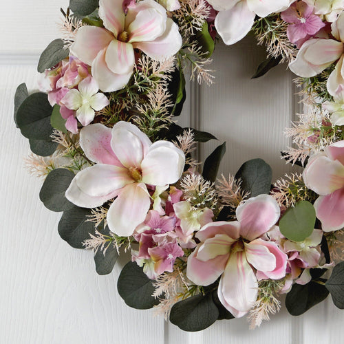 20” Hydrangea and Magnolia Artificial Wreath - Che Cose Belle