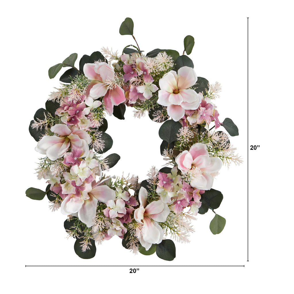 20” Hydrangea and Magnolia Artificial Wreath - Che Cose Belle