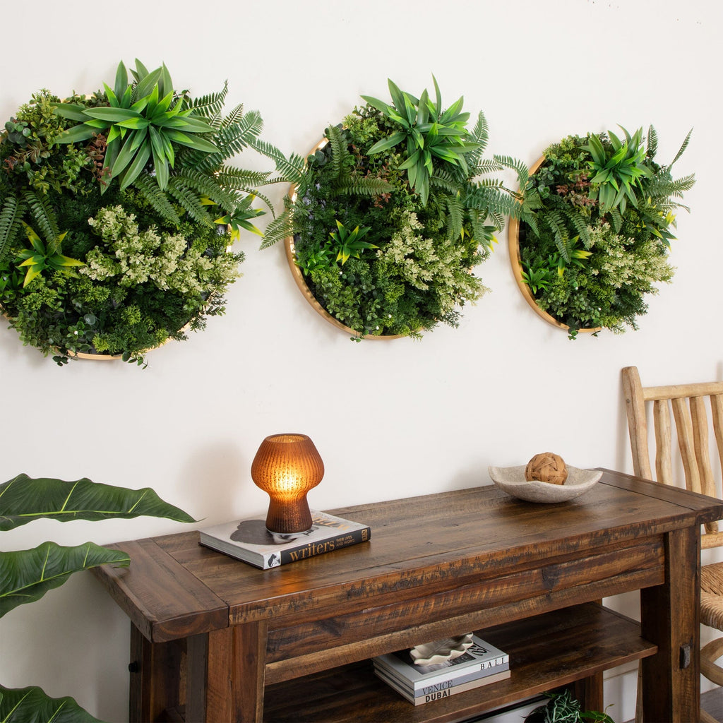 20” UV Resistant Artificial Queensland Rainforest Living Wall Art Panel in Gold Aluminum Frame - Che Cose Belle