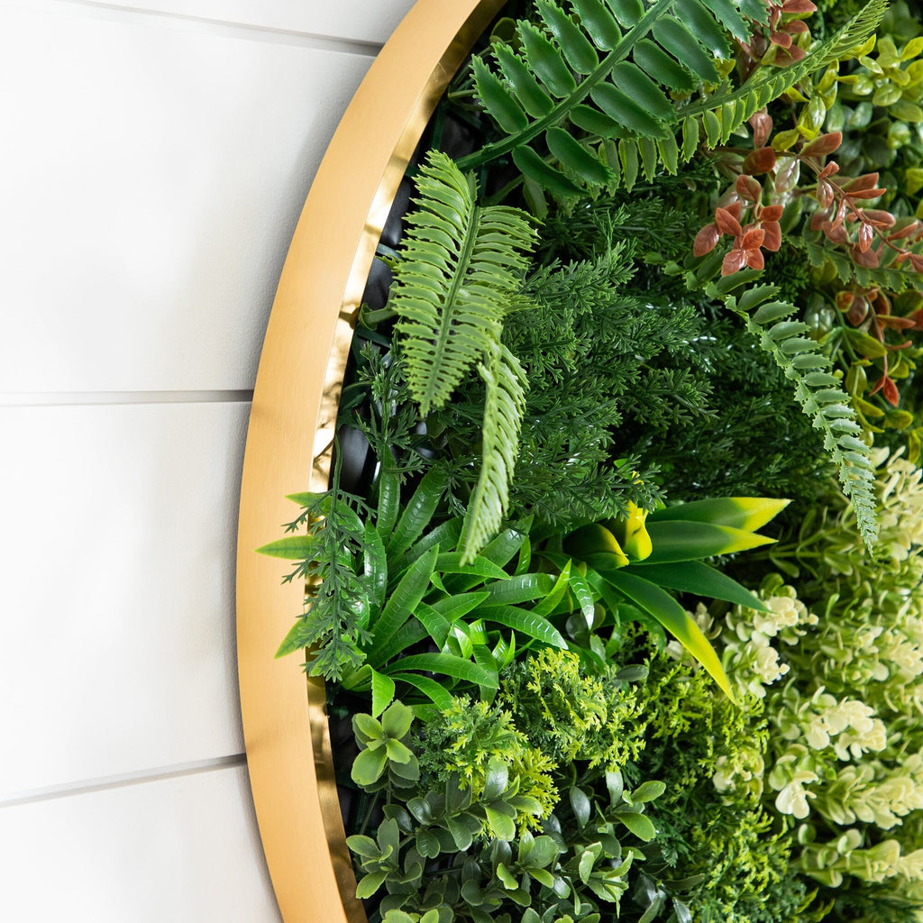 20” UV Resistant Artificial Queensland Rainforest Living Wall Art Panel in Gold Aluminum Frame - Che Cose Belle