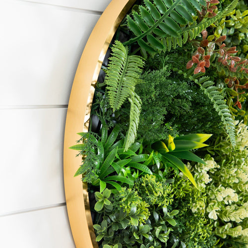 20” UV Resistant Artificial Queensland Rainforest Living Wall Art Panel in Gold Aluminum Frame - Che Cose Belle
