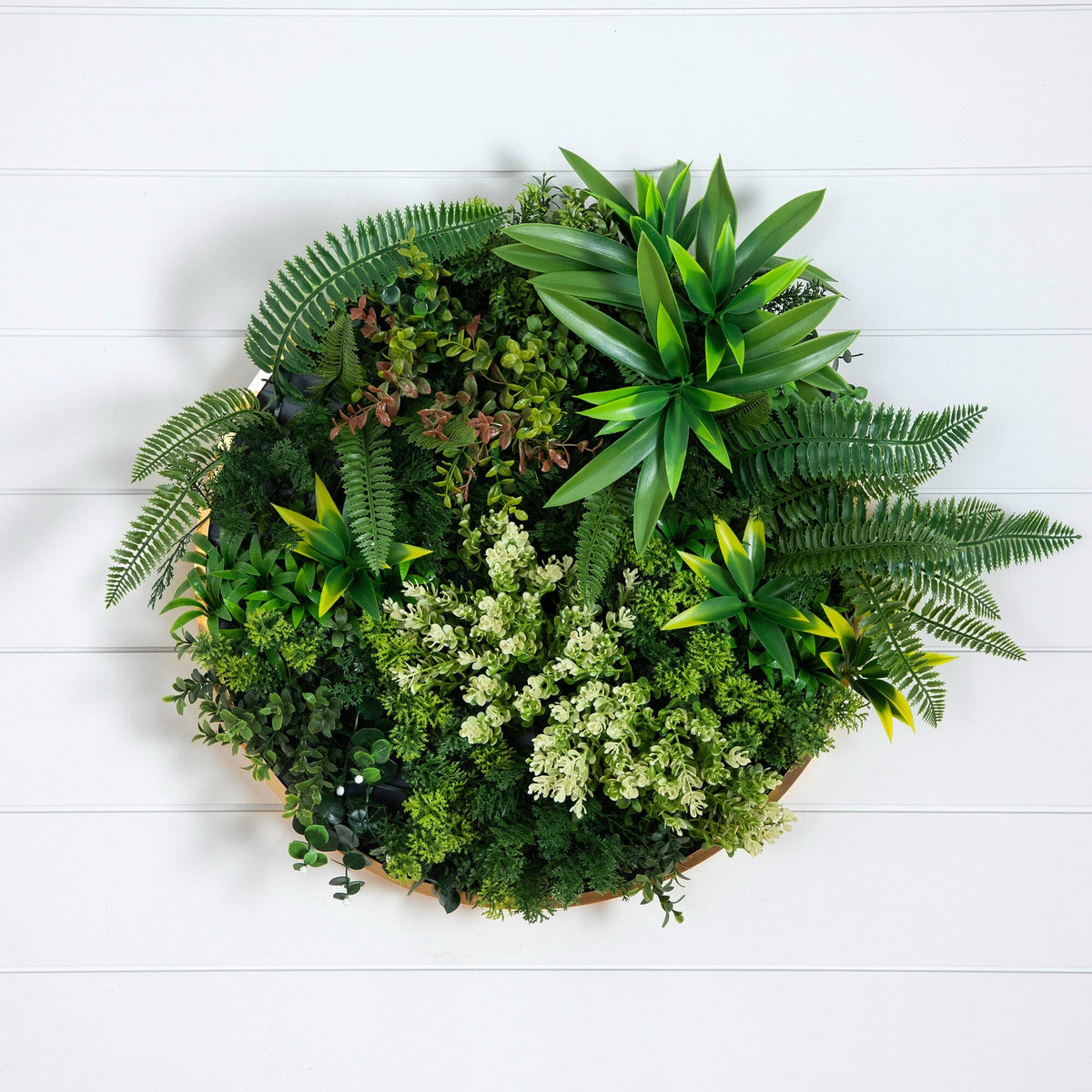 20” UV Resistant Artificial Queensland Rainforest Living Wall Art Panel in Gold Aluminum Frame - Che Cose Belle