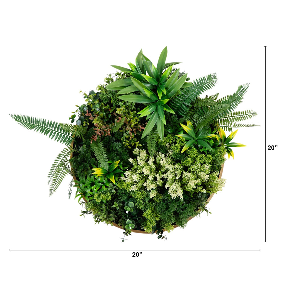 20” UV Resistant Artificial Queensland Rainforest Living Wall Art Panel in Gold Aluminum Frame - Che Cose Belle