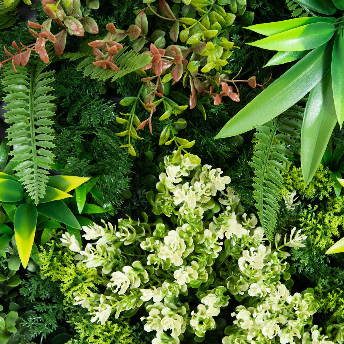20” UV Resistant Artificial Queensland Rainforest Living Wall Art Panel in Gold Aluminum Frame - Che Cose Belle