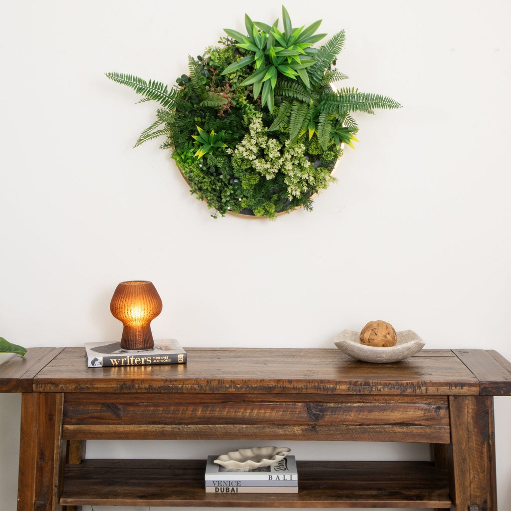 20” UV Resistant Artificial Queensland Rainforest Living Wall Art Panel in Gold Aluminum Frame - Che Cose Belle