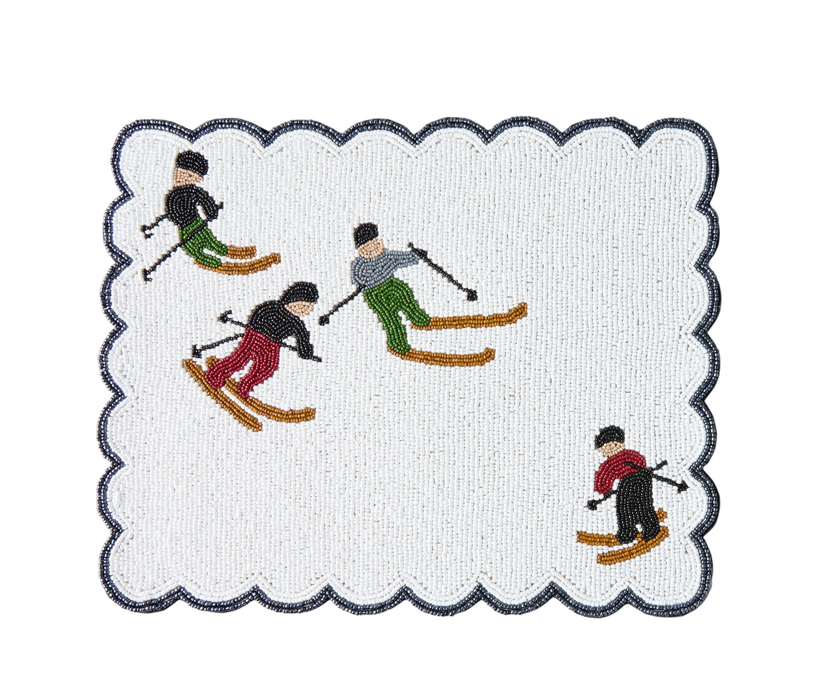 Winter Skier Christmas placemats Set – Snowy Mountain Dining Table Decor – Winter Wonderland Table Setting